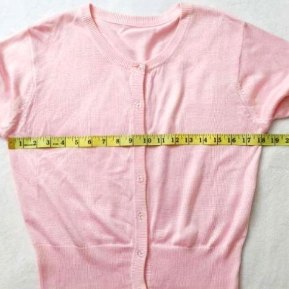 Rayon Blend Light Pink Cardigan Clear Button Up Round Neck Long Sleeves Sheen M - Picture 12 of 13